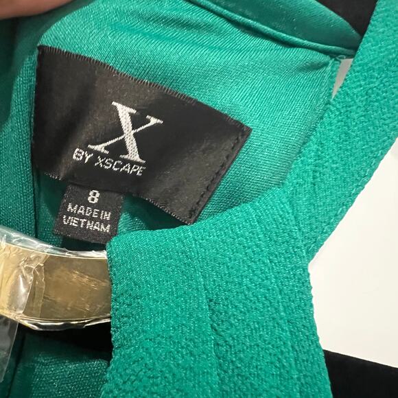 XSCAPE Women's Crepe Choker Halter-Neck High-Low Midi Dress Green Size 8 NWT - Picture 7 of 13